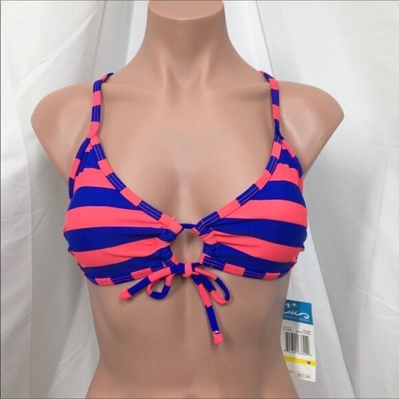 California Waves Striped Halter Bikini Top (D7) - Picture 1 of 7